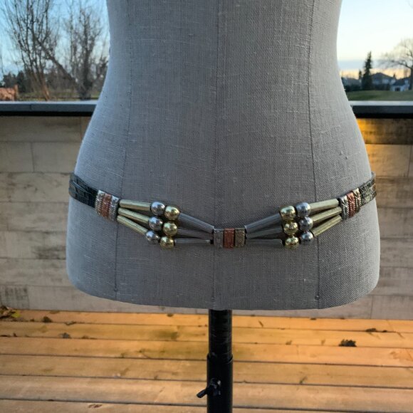 Vintage Century Metal Beaded Leather Hip Waist Drape Belt Southwestern Boho - Picture 7 of 15